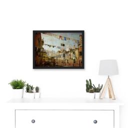 Artery8 Clotheslines Venice Washing Line Laundry By Cityscape A4 Artwork Framed Wall Art Print in Black - thumbnail 2