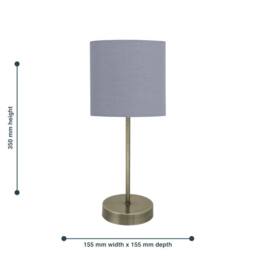 First Choice Lighting Set of 2 Antique Brass Stick Table Lamps with Grey Cotton Shades in Bronze - thumbnail 7