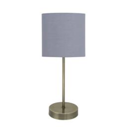 First Choice Lighting Set of 2 Antique Brass Stick Table Lamps with Grey Cotton Shades in Bronze - thumbnail 4