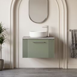 Balterley 1 Drawer Wall Hung Vanity Unit Grey Laminate Worktop, Green 600mm - thumbnail 8