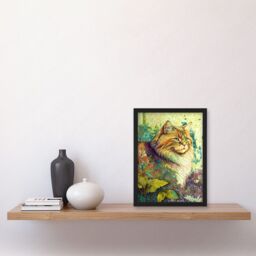 Artery8 Siberian Cat in Nature Vibrant Colourful Modern Portrait Illustration Artwork Framed Wall Art Print A4 in Black - thumbnail 2