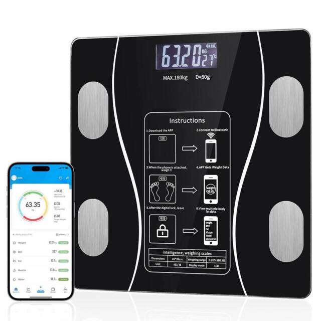 Kelvenix Body Fat Scale 180kg Bluetooth Smart BMI Digital Wireless Weight & APP in Black - image 1
