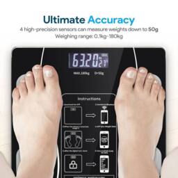Kelvenix Body Fat Scale 180kg Bluetooth Smart BMI Digital Wireless Weight & APP in Black - thumbnail 7