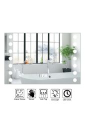 Living and Home Bathroom Horizontal LED Anti-Fog Mirror with Sensor Switch and Clock in Silver - thumbnail 5