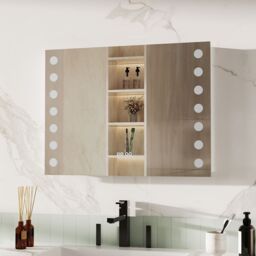 Living and Home Bathroom Horizontal LED Anti-Fog Mirror with Sensor Switch and Clock in Silver - thumbnail 2