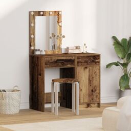 Berkfield Home 2-Piece Dressing Table Set with LED in Old Wood Finish in Brown - thumbnail 1