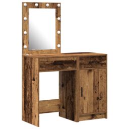 Berkfield Home 2-Piece Dressing Table Set with LED in Old Wood Finish in Brown - thumbnail 2