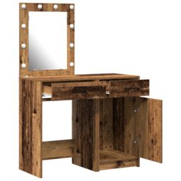 Berkfield Home 2-Piece Dressing Table Set with LED in Old Wood Finish in Brown - thumbnail 5