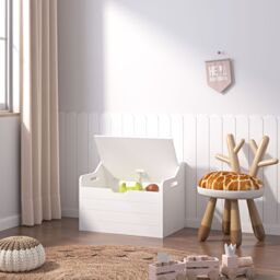 Xample Wooden Toy Box, Kids Bench & Storage Chest Cabinet with Safety Hinged Lid in White