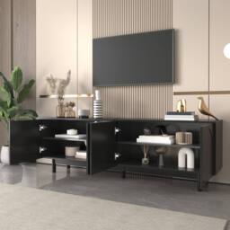 Merax Modern TV Cabinet 175 x 38 x 56 cm with Adjustable Shelves in Black - thumbnail 3