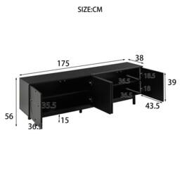 Merax Modern TV Cabinet 175 x 38 x 56 cm with Adjustable Shelves in Black - thumbnail 5