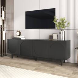 Merax Modern TV Cabinet 175 x 38 x 56 cm with Adjustable Shelves in Black - thumbnail 9