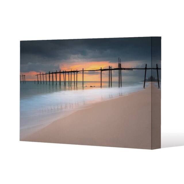Benjamin Tate Design Wood bridge sunset at sea thailand (Canvas Print) / 61 x 41 x 4cm in Natural - Size: 61 x 41 x 4 cm - image 1