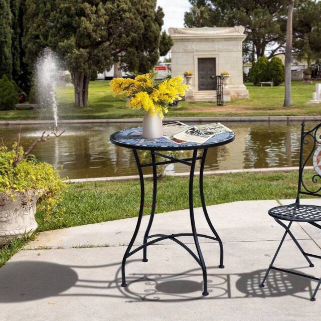 EONLION Mosaic Round Patio Side Table in Blue - Size: 100 cm - image 1
