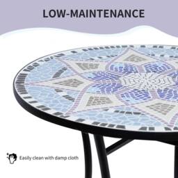 EONLION Mosaic Round Patio Side Table in Blue - Size: 100 cm - thumbnail 3