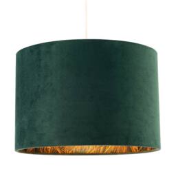 Happy Homewares Forest Green Velvet Lamp Shade with Inner Shiny Gold Palm Tree Design in Dark Green - Size: 12 inches - thumbnail 2