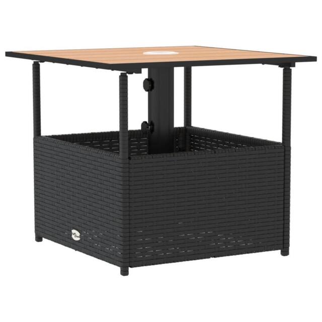 Berkfield Home Garden Table with Parasol Hole Black 55x55x46.5 cm Poly Rattan - image 1