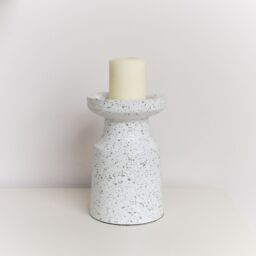 Melody Maison White Speckled Metal Round Pillar Candle Holder - 18cm - thumbnail 4
