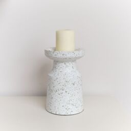 Melody Maison White Speckled Metal Round Pillar Candle Holder - 18cm - thumbnail 3