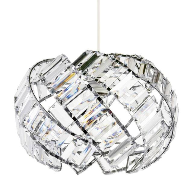 Happy Homewares Modern Chrome Pendant Lamp Shade with Curved Strips & Acrylic Prisms in Silver - image 1