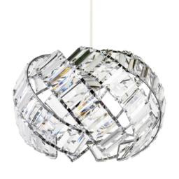 Happy Homewares Modern Chrome Pendant Lamp Shade with Curved Strips & Acrylic Prisms in Silver