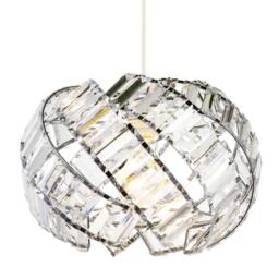 Happy Homewares Modern Chrome Pendant Lamp Shade with Curved Strips & Acrylic Prisms in Silver - thumbnail 2