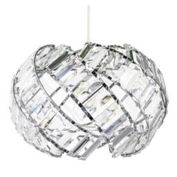 Happy Homewares Modern Chrome Pendant Lamp Shade with Curved Strips & Acrylic Prisms in Silver - thumbnail 4