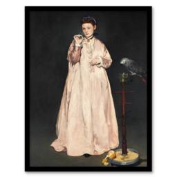 Artery8 Edouard Manet Framed Wall Art Print Young Lady With a Parrot Portrait in Grey - Size: A4 - thumbnail 1