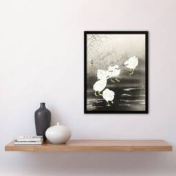 Artery8 Chicks Birds Worms Vintage Japan Framed Wall Art Print Ohara Koson in Grey - Size: A4 - thumbnail 4