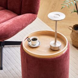 Nordlys Brown Wooden Base Pouf with Storage for Living Room in Red - thumbnail 6