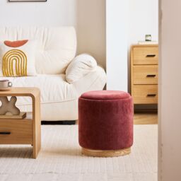 Nordlys Brown Wooden Base Pouf with Storage for Living Room in Red - thumbnail 3