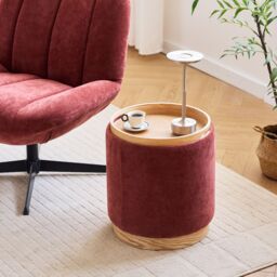 Nordlys Brown Wooden Base Pouf with Storage for Living Room in Red - thumbnail 7
