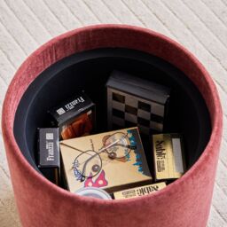 Nordlys Brown Wooden Base Pouf with Storage for Living Room in Red - thumbnail 4