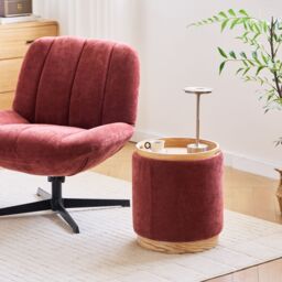 Nordlys Brown Wooden Base Pouf with Storage for Living Room in Red - thumbnail 2