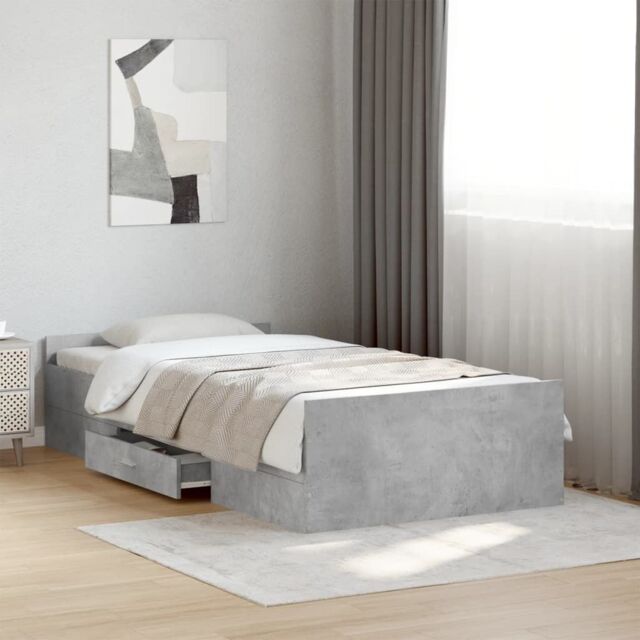 Berkfield Home Bed Frame with Drawers without Mattress Concrete Grey 75x190 cm Small Single - image 1