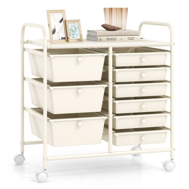 Gymax 9-Drawer Rolling Storage Cart Tools Scrapbook Paper Organizer With Metal Frame in Beige - image 1