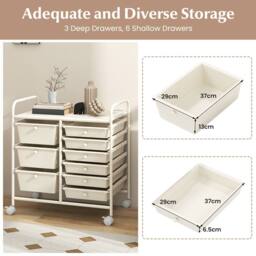 Gymax 9-Drawer Rolling Storage Cart Tools Scrapbook Paper Organizer With Metal Frame in Beige - thumbnail 3