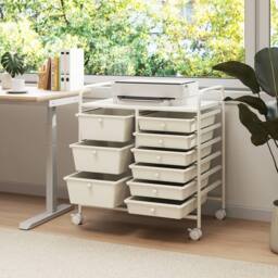Gymax 9-Drawer Rolling Storage Cart Tools Scrapbook Paper Organizer With Metal Frame in Beige - thumbnail 8