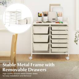 Gymax 9-Drawer Rolling Storage Cart Tools Scrapbook Paper Organizer With Metal Frame in Beige - thumbnail 4