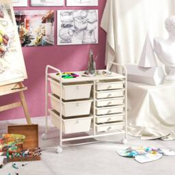 Gymax 9-Drawer Rolling Storage Cart Tools Scrapbook Paper Organizer With Metal Frame in Beige - thumbnail 9