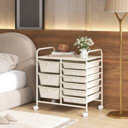 Gymax 9-Drawer Rolling Storage Cart Tools Scrapbook Paper Organizer With Metal Frame in Beige - thumbnail 7