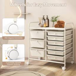 Gymax 9-Drawer Rolling Storage Cart Tools Scrapbook Paper Organizer With Metal Frame in Beige - thumbnail 6