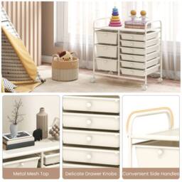 Gymax 9-Drawer Rolling Storage Cart Tools Scrapbook Paper Organizer With Metal Frame in Beige - thumbnail 5