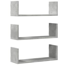 Berkfield Home Wall Shelves 3 pcs Concrete Grey 58x18x18 cm Engineered Wood - Size: 58 x 18 x 18 cm - thumbnail 2