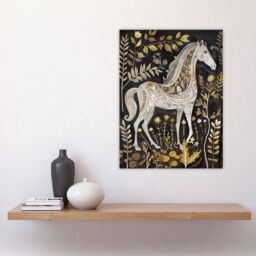 "Artery8 Patterned Horse Woodland Forest Rustic Folk Art Wall Art Print in Dark Grey - Size: W24"" x H32""" - thumbnail 4