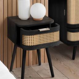 Birlea Rattan Bedside Cabinet 1 Drawer Sark Nightstand Side Table in Black - thumbnail 3