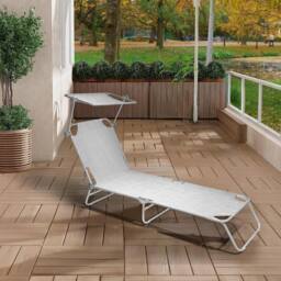 Alivio 5-Level Adjustable Folding Recliner Sun Lounger with Sunshade in Light Grey - thumbnail 2