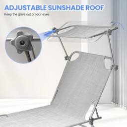 Alivio 5-Level Adjustable Folding Recliner Sun Lounger with Sunshade in Light Grey - thumbnail 4