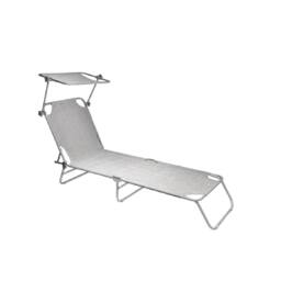 Alivio 5-Level Adjustable Folding Recliner Sun Lounger with Sunshade in Light Grey