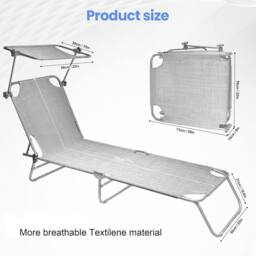 Alivio 5-Level Adjustable Folding Recliner Sun Lounger with Sunshade in Light Grey - thumbnail 6